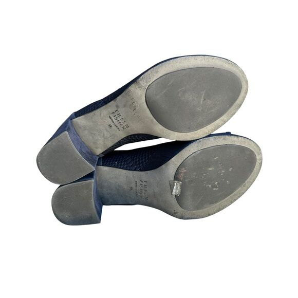 Eileen Fisher Navy Blue Knit Peep-Toe Booties Size 9 - Picture 7 of 9